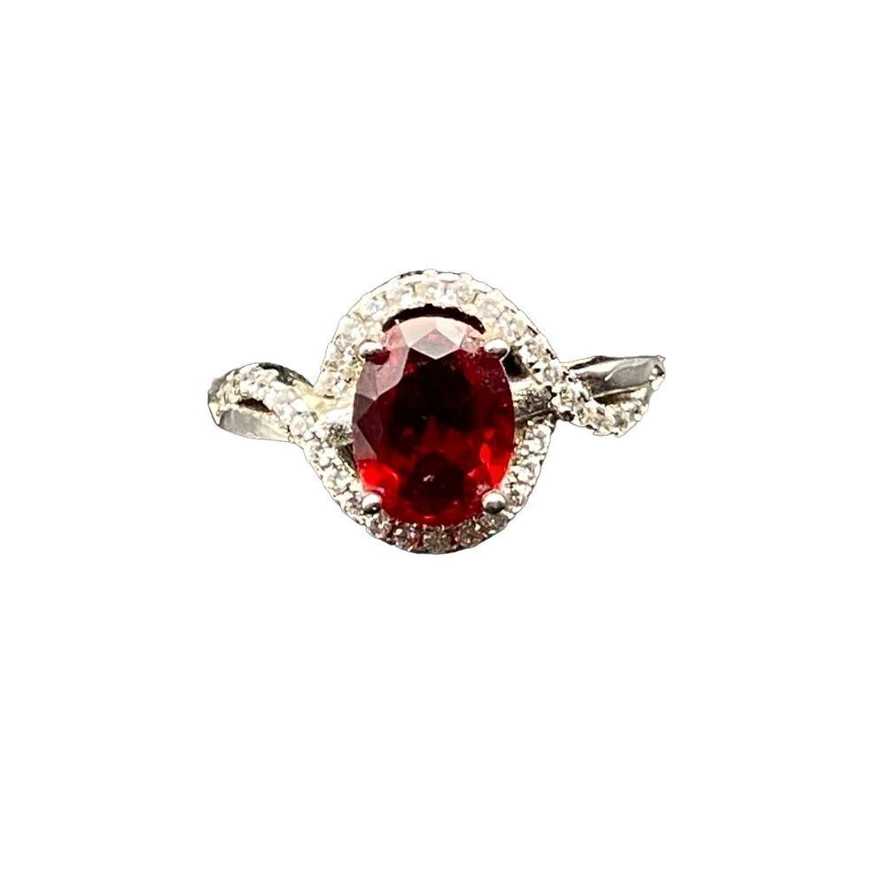 Sterling silver 925 simulated Ruby And diamond halo ring size 8 - Picture 3 of 10